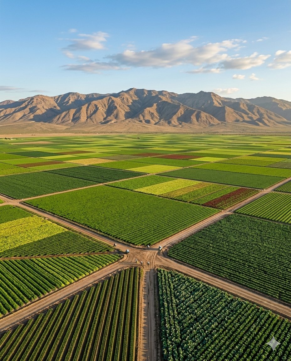 Vista aérea de campos agrícolas en México